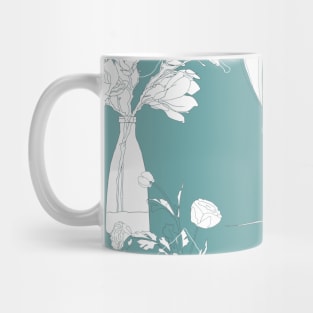 Flowers pattern with leafs in pastel color line art. Mug